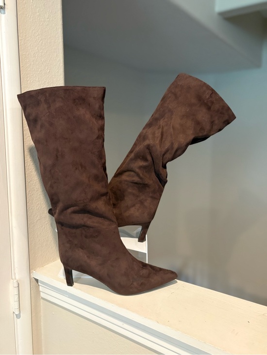 a new day Shoes - A New Day Justice Brown Faux Suede Pointed Toe Kitten Heel Tall Boots 10 NEW
